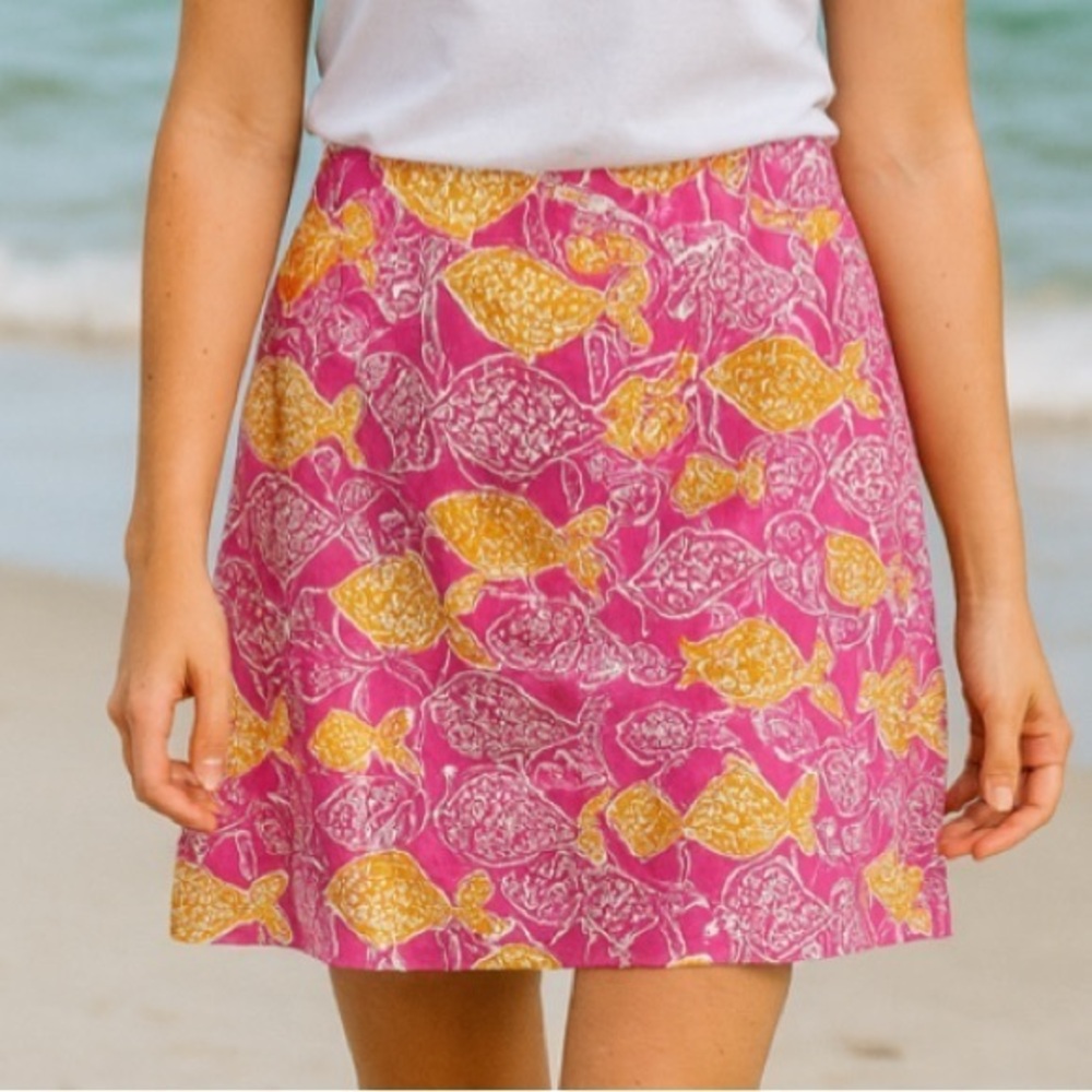 Lilly Pulitzer Pink Beverly Hills Fish Bubbly Mini Skirt | Summer EUC 4 #1437